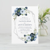 geometrische Hochzeit von Navy und Hellblau Einladung (Stehend Vorderseite)