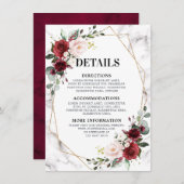 Geometrische Hochzeitsdetails aus Burgund-Floral-M Begleitkarte (Vorne/Hinten)