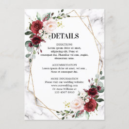 Geometrische Hochzeitsdetails aus Burgund-Floral-M Begleitkarte