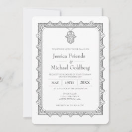 geometrische Hochzeitseinladung mit grauem Hamsa Einladung