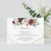 Geometrische Hochzeitsempfehlung für Burgundy Navy Begleitkarte (Stehend Vorderseite)