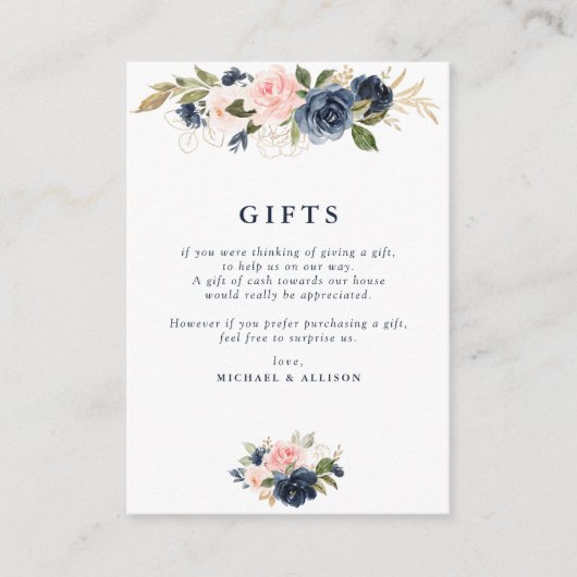 geometrische Hochzeitskarte für Navy & Blush Begleitkarte (Vorderseite)