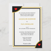 Geometrische Hochzeitsrote Herzen in Gold Black Mo Einladung (Vorderseite)