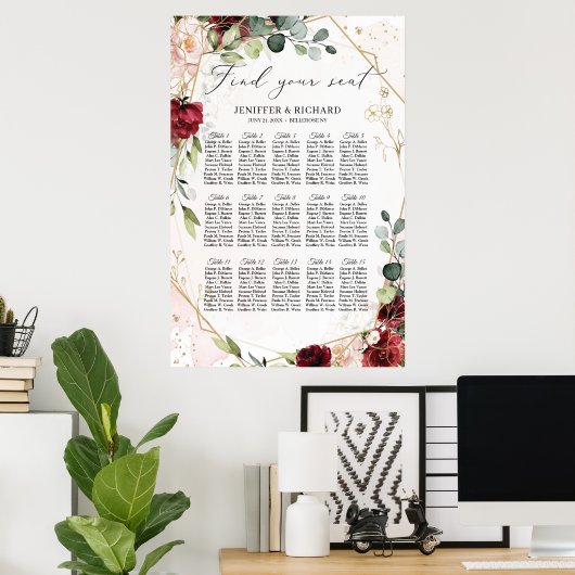 geometrische Hochzeitssitze aus Burgund Poster (Heimbüro)