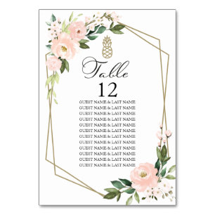 Geometrische Hochzeitssitzkarte (blush pink floral Tischnummer
