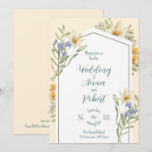 Geometrische Hochzeitsskala der Wildblumen Weiß un Einladung (Vorne/Hinten)