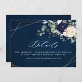 Geometrische Hochzeitsstimmung im Navy Blush Flora Begleitkarte (Vorne/Hinten)