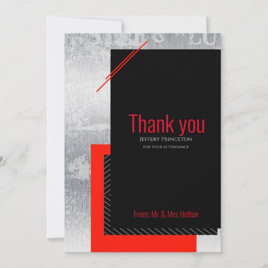 Geometrische Hochzeitsstreifen, rot, schwarz, grau Dankeskarte (Vorderseite)