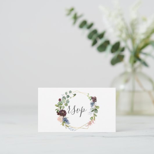 Geometrische Hochzeitsszenarien für Burgund und Bl Begleitkarte (Stehend Vorderseite)