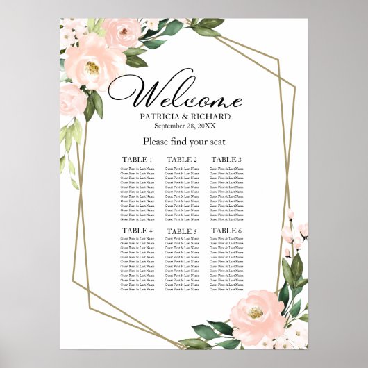 Geometrische Hochzeitstabelle in Rosa Blush Poster (Vorne)