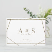 Geometrische Hochzeitung mit Goldtext-Monogramm sp Save The Date (Stehend Vorderseite)