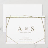 Geometrische Hochzeitung mit Goldtext-Monogramm sp Save The Date (Vorne/Hinten)