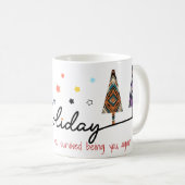 Geometrische Holiday-Bäume mit Witty Subline Kaffeetasse (VorderseiteRechts)