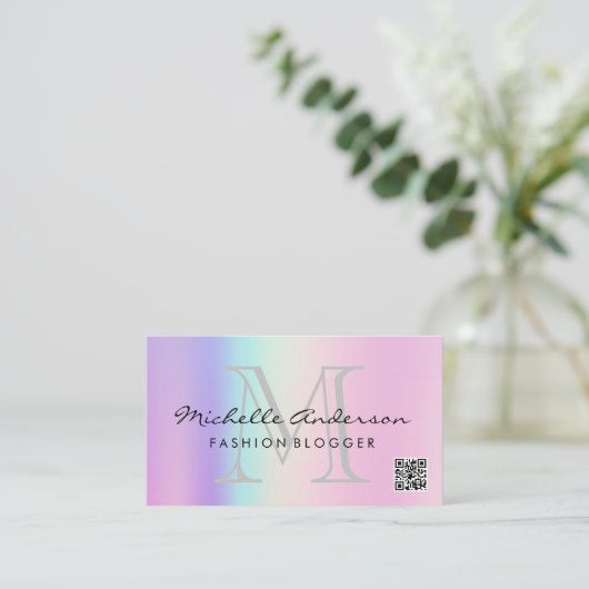 Geometrische holografische Farben | QR-Code Visitenkarte (Stehend Vorderseite)