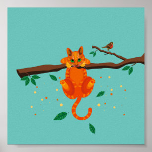 Geometrische Ingwer Kat up a tree Illustration Poster