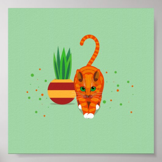 Geometrische Ingwer-Katze, die an einem Potposten  Poster (Vorne)