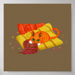 Geometrische Ingwerkatze entspannt auf Kissen Poster