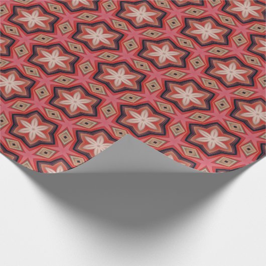 Geometrische Kaleidoskopisch weiße Blume auf Rot Geschenkpapier (Ecke)