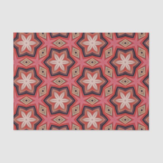 Geometrische Kaleidoskopisch weiße Blume auf Rot Seidenpapier (Vorderseite)