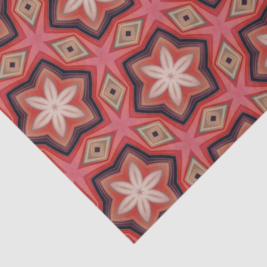 Geometrische Kaleidoskopisch weiße Blume auf Rot Seidenpapier (Ausschnitt)