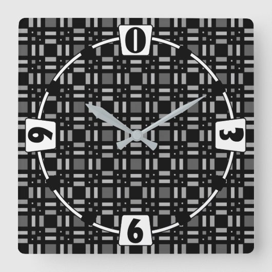 Geometrische kariert-grüne schwarze Streifen Quadratische Wanduhr (Vorderseite)