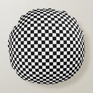 Geometrische karierte Illusion: Vintage Kunst. Rundes Kissen
