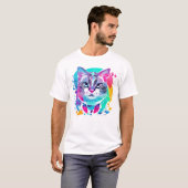 geometrische Katze abstrakt Katze Katzen farbig ge T-Shirt (Vorne ganz)