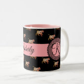 Geometrische Katze auf schwarzem Hintergrund Zweifarbige Tasse (VorderseiteRechts)