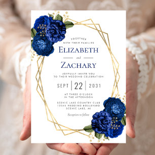 Geometrische königsblaue Blumenhochzeit Einladung