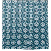 Geometrische Krawatte-Dye Batik Muster Blau & Weiß Duschvorhang (Vorderseite)