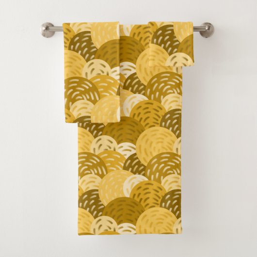 Geometrische Kreise in Gold und Senfgelb Badhandtuch Set (Insitu)