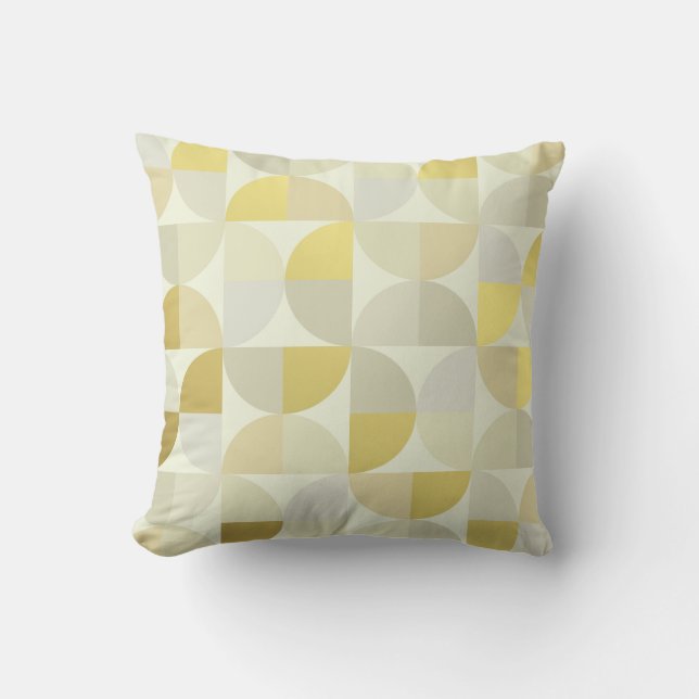 Geometrische Kreise Mustard Gray White Ivory Gold Kissen (Vorderseite)