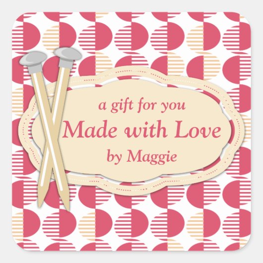 geometrische Kreise Stricknadeln rot Quadratischer Aufkleber (Vorderseite)