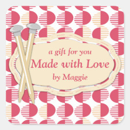 geometrische Kreise Stricknadeln rot Quadratischer Aufkleber