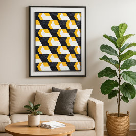 Geometrische Kuben mit fett Gelb, Weiß und Schwarz Poster