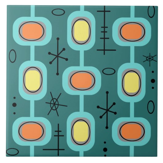 Geometrische Kunst des Weltraumzeitalters Aquamari Fliese (Vorderseite)