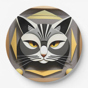 Geometrische Kunst einer stilisierten Katzenabstra Pappteller