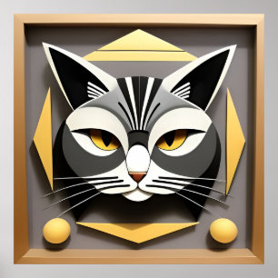 Geometrische Kunst einer stilisierten Katzenabstra Poster