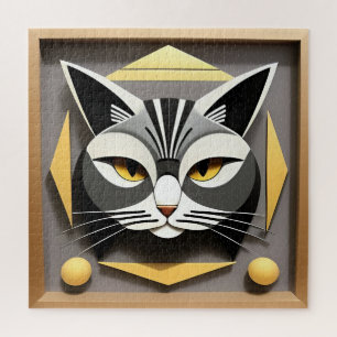 Geometrische Kunst einer stilisierten Katzenabstra Puzzle
