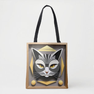 Geometrische Kunst einer stilisierten Katzenabstra Tasche