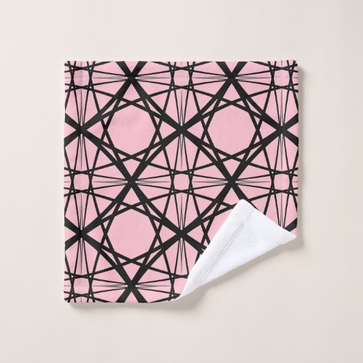 Geometrische Kunst in Schwarz und Rosa Badhandtuch Set (Waschlappen)