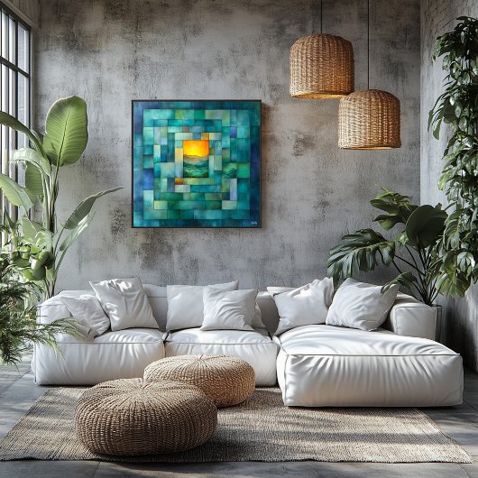 Geometrische Landschaftskunst - Aquamarine und gol Poster