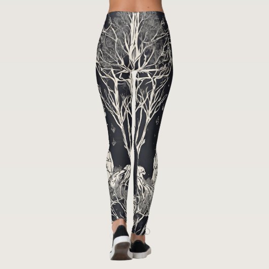 Geometrische Leggings für Schwarzweiß-Wolf (Rückseite)