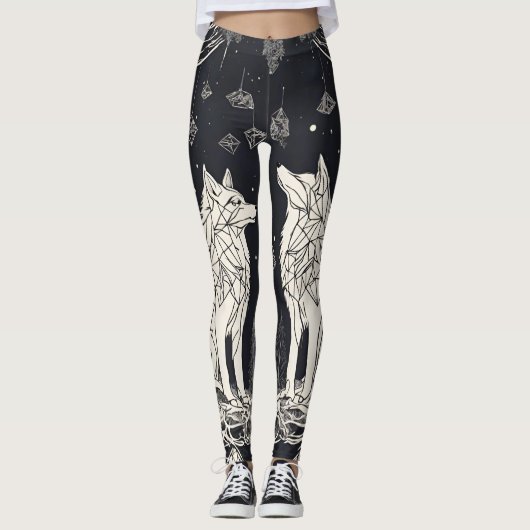 Geometrische Leggings für Schwarzweiß-Wolf (Vorderseite)