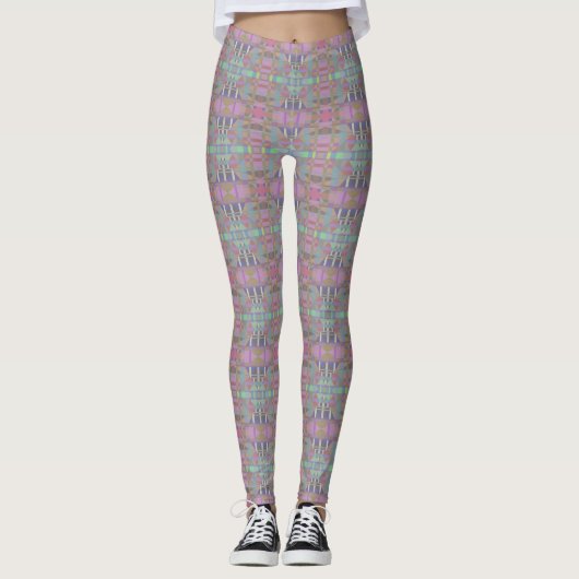 Geometrische Leggings mit Lila rosa grün (Vorderseite)