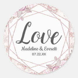 Geometrische Liebe des Blush-Marble-Monogramms Runder Aufkleber