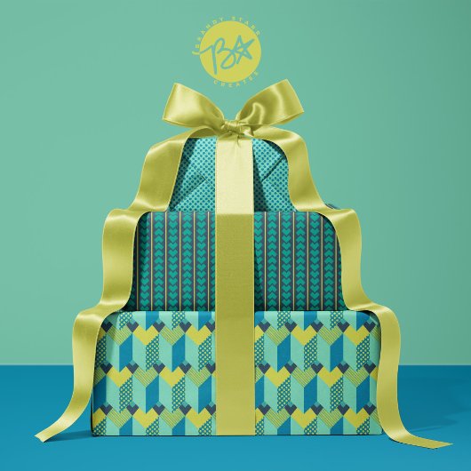 Geometrische Liebe in Citron, Aquamarin, Marine Geschenkpapier Set