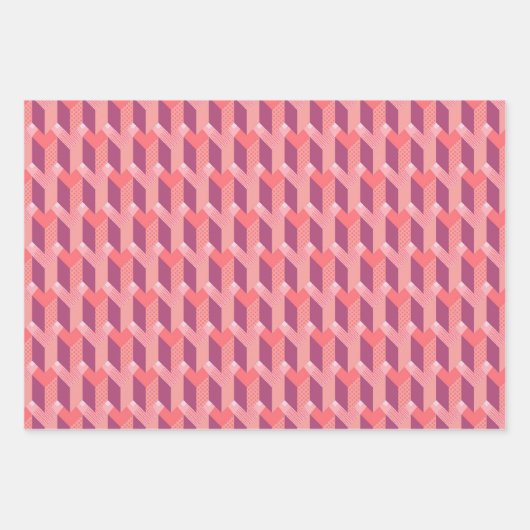 Geometrische Liebe in Magenta, Korallen, Rosa Geschenkpapier Set (Vorderseite)