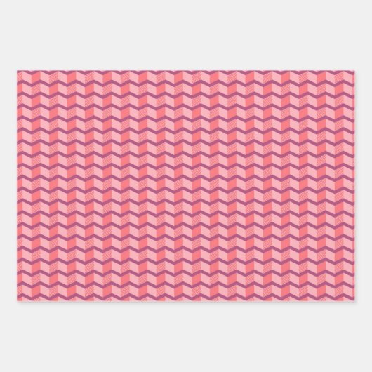 geometrische Liebe, Punkte und Zickzack Streifen Geschenkpapier Set (Vorderseite 2)