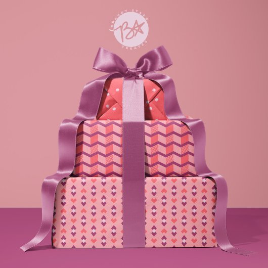 geometrische Liebe, Punkte und Zickzack Streifen Geschenkpapier Set